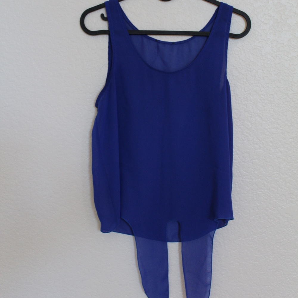 Blue Chiffon Front-Tie Tank